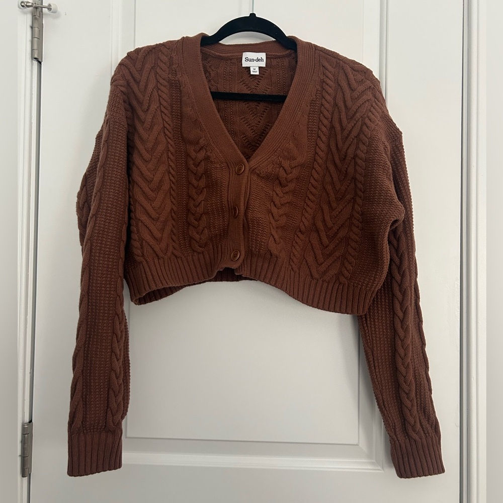 Aritzia Sunday Best Brown Cropped Cardigan Sweater - Picture 3 of 6
